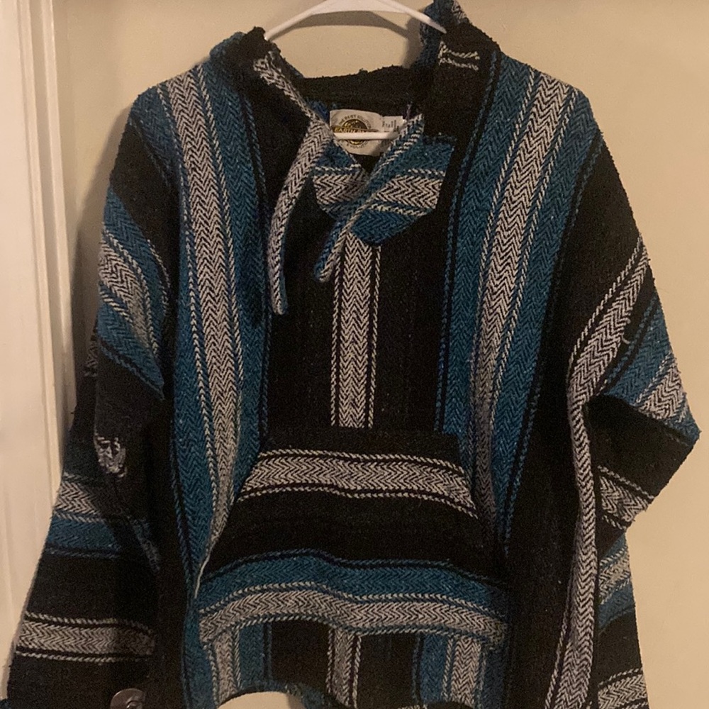 Men's Black and Blue Striped Hoodie